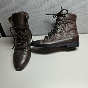 Vintage Brown Leather Lace-up Ankle Boots size 5.5 Granny Prairie Victorian